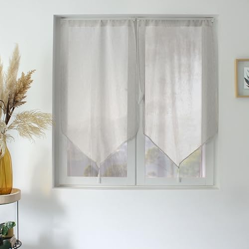 ED ENJOY HOME Paire de vitrages Blanc 60x120cm, Passe Tringle, Lin et Polyester, Protège des Regards extérieurs, pour Chambre et Salon