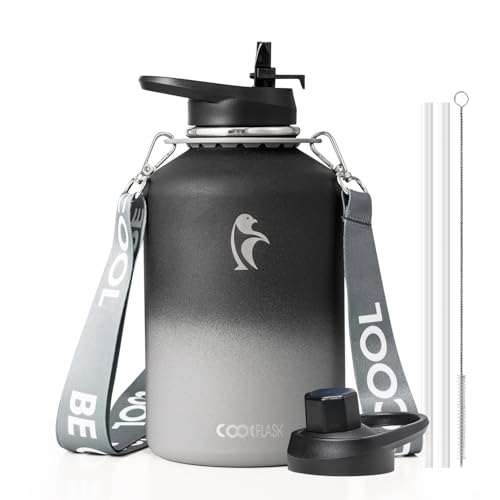 Image of Coolflask Half Gallon Water Bottle Insulated Stainless Steel with Strap