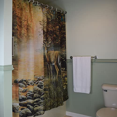 Rivers Edge Products Bathroom Shower Curtain, 70 X 72 Inches, Unique Bath Curtain With Hooks, Printed Licensed Art Of Animal Nature Scene, Deer #TOP6