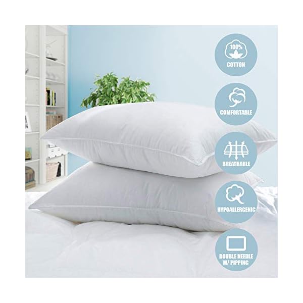 White Classic Bed Pillows for Sleeping 2 Pack, Queen Size Pillow Side Sleeper Set, Down