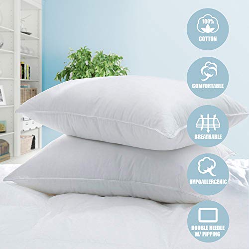 White Classic Bed Pillows for Sleeping 2 Pack, Queen Size Pillow Side Sleeper Set, Down