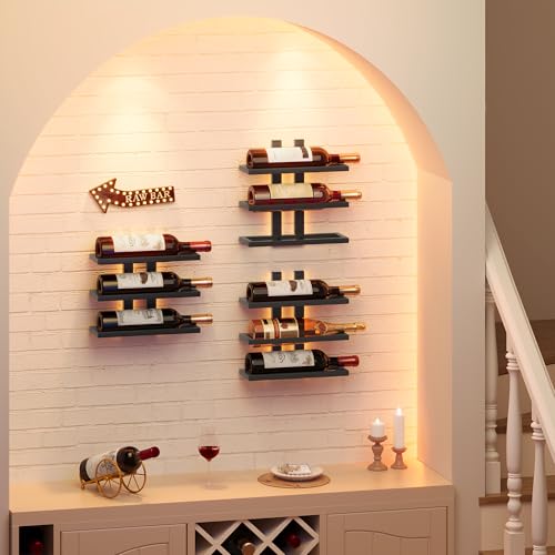 Image of Hoctieon 3 Tier Wall Mount Wine Rack, Wall Racks for Wine Bottles Display and Storage, Hanging Bottle Organizer for Living Room, Dining Room, Wine Cellar, Bar, Black