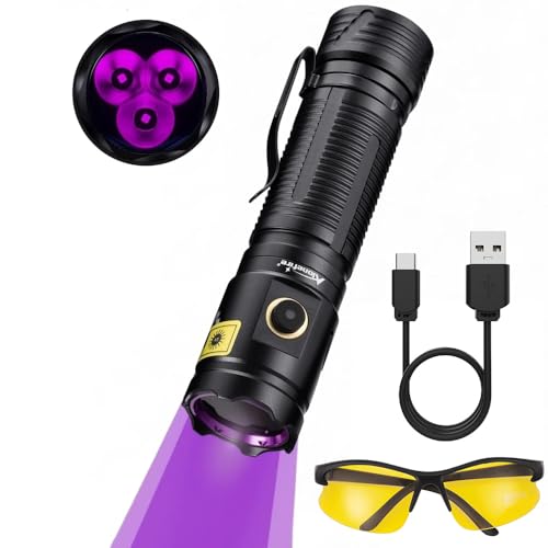 Alonefire SV133 Torcia UV LED Professionale 12W 365nm USB C Ricaricabile Potente Lampada Ultravioletti per Resina, Pesca, Rilevatore di Urina, Minerali con Occhiali Protettivi UV, Batteria