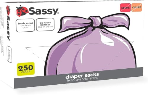Image of Sassy Disposable Diaper Sacks,Lavender Scented,Easy-To-Tie,Diaper Disposal or Pet Waste Bags,250 Count (Pack of 6)