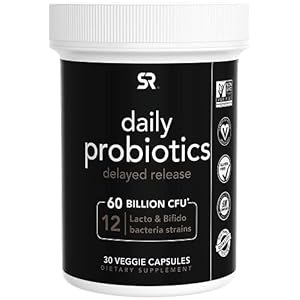 SR-Daily-Probiotics-for-Women-Men-with-60-Billion-CFU-at-Expiration-Non-GMO-Verified-Vegan-Certified-Dairy-Gluten-Free-30-Delayed-Release-Veggie-Caps Sports Research Daily Probiotics with Prebiotics, 60 Billion CFU - Vegan Capsules for Gut Health & Digestive Support, Probiotics for Women & Men - Non-GMO Verified & Gluten Free - 30 Count