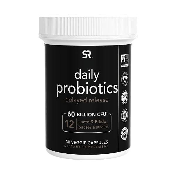Sports Research Daily Probiotics with Prebiotics, 60 Billion CFU - Vegan Capsules for Gut Health & Digestive Support, Probiotics for Women & Men - Non-GMO Verified & Gluten Free - 30 Count