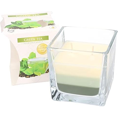 KOTARBAU® 2-Docht Duftkerze im Glas Grüner Tee Zweidochtkerze dreifarbig Geschenkidee Aromatherapie Dekorations-Kerzen Brenndauer Cover