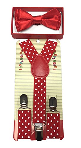 Boys Girls Child Bow Tie Suspender (RED W/ WHITE DOT)