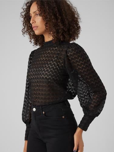 Vero Moda Vmbecca Top Jrs In Pizzo A Collo Alto Camicia A Maniche Lunghe, Nero, M Donna - 5