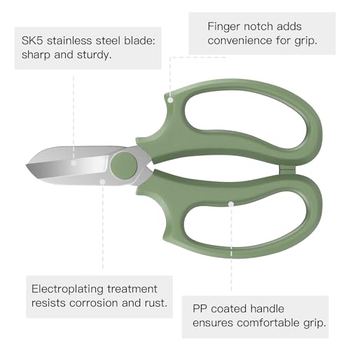 Image of Housolution Flower Scissors, Strong Floral Shears, Premium Steel Garden Pruning Shears Floral Fruits Leaf Scissors Hand Pruner Snip Trimming Tool for Gardening Flower Arrangement, Avocado Green
