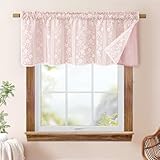 Alishomtll Scheibengardinen Rosa, Modern Kurz Bistrogardine, Doppellagig Küchengardinen mit Leinen und Spitze, Landhausstil Fenstergardinen, Kurzgardine für Küche Fenster Wohnzimmer 120Bx45H cm