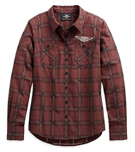 Harley-Davidson Women's Script Font Long Sleeve Plaid Shirt - Red 99117-20VW