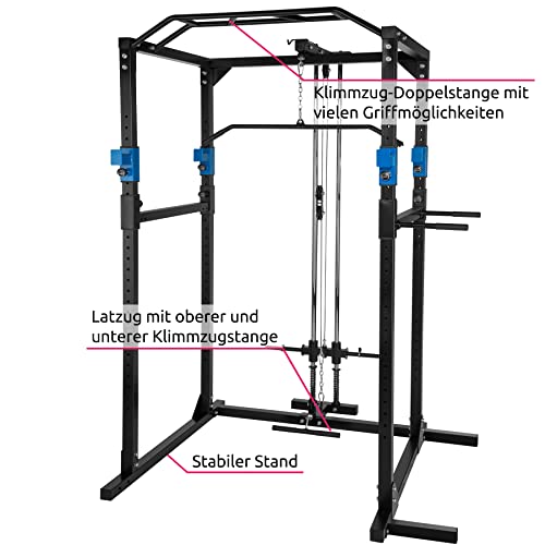 tectake® Kraftstation, mit Latzugmaschine, Fitnessstation, Power Rack, Power Cage, Klimmzugstange,...