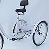LENJKYYO 24Inch Adult Tricycle 3-Wheel Bicycle Seniors Shopping Cargo Trike 6-Speed Rickshaw Trike Bike with Backrest Rear Basket (White) #3
