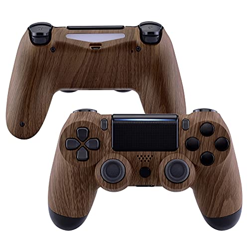 eXtremeRate Wood Grain Patterned Soft Touch Grip Replacement Shell Faceplate Backplate for PS4 Slim Pro Controller CUH-ZCT2 - Controller NOT Included