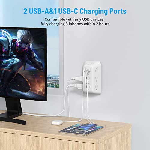 Outlet Extender Surge Protector - Trond 8 Outlet Splitter With 3 Usb Ports (1 Usb C), Multiple Plug Expander With On/Off Switch, 3 Sided Multi Plug Wall Adapter Power Strip For Home Office Kitchen #TOP3