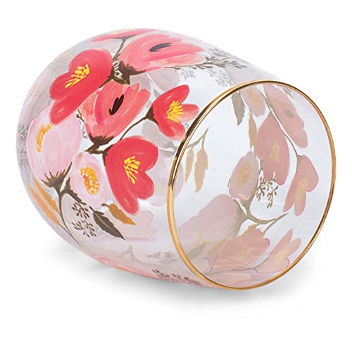 Mary Square 29185 Pink Peony Floral Gold Foil 8 Ounce Glass Stemless Wine Tumbler Drinking Glass For Wine And Spirits #TOP4