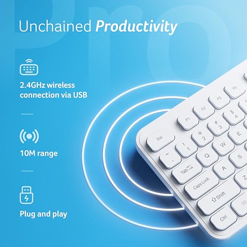 Image of Acer SoftKey Pro Wireless Keyboard | 2.4GHz USB Connectivity | Full-Size 108-Key Layout with Numeric Keypad | Silent Round Keys | Slim Minimalist Design | Windows & iOS | White | AAA Battery Included