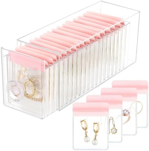 Clear Acrylic Jewelry Organizer Box with 20 Portable Pouches, Jew...