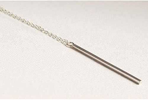 Vertical Bar Pendant Necklace Earrings - Simple Long lariat Chain Minimalist Dangle Earrings for Women 2.4" Pendant 35" Chain 2'' Drop - Image 6