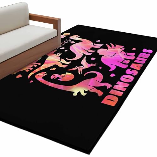 Pink Dinosaur Living Room Rug 4x6 Washable Area Rug for