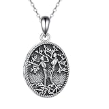 ONEFINITY Skull Locket Necklace Sterling Silver Skeleton Tree of Life Locket Necklace That Holds Pictures Couple Skull Locket Pendant Halloween Jewelry Gifts for Women Wife Mom
