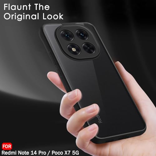 Image of TheGiftKart Hybrid Shockproof Back Cover Case for Mi Redmi Note 14 Pro /Poco X7 5G | Hard Back Cover Case for Redmi Note 14 Pro /Poco X7 5G (PC & TPU, Translucent Smoke Matte Back, Black Sides)