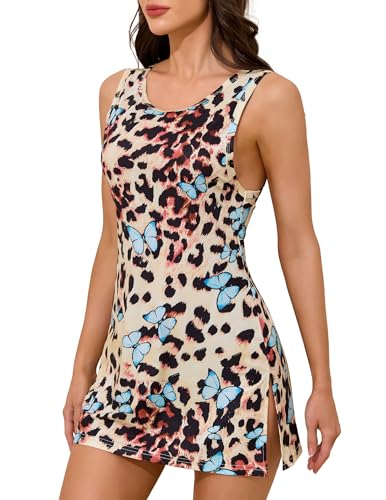 Image of YYA Sexy Tank Nightgowns for Women Sleeveless Sleep Shirts Chemise Night Lingerie Dress with Side Slit S-XXL