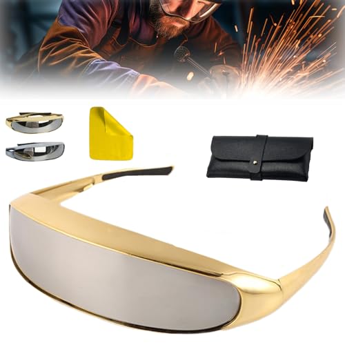 Snrtevu Protective One-Piece Mirror Welding Goggles, Wrap-Around Safety Welding Lens, Welding Safety Spectacles Against Impacts, Strong Light, Splashes, Anti-Scratch (GOLD)