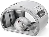 Pecute Cat Cooling House, with Cooling Mat for Small Dogs, Indoor Cat Bed with Insulation and 6 Built-in ice Packs, Foldable Transparent Window Outdoor Cat House for Small Pets Under 13.2lbs, M, Gray