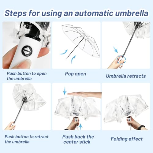 VIPOPICO Transparenter Regenschirm Automatik – Durchsichtiger Taschenschirm mit Fiberglasgestell, Leichter Kompakter Reiseschirm für Damen & Herren, Ideal für Hochzeit & Fotografie(Klares-Weiß)