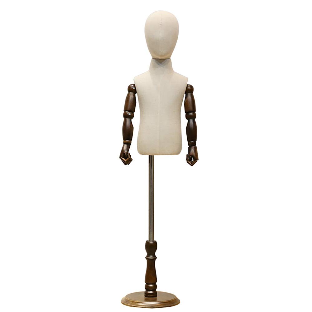 Kinder-Schaufensterpuppe, Torso, Kunststoffkörper, Holzarme, Runder Sockel, Kleiderform, Bekleidungsdisplay, Höhenverstellbar