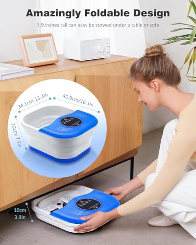 Image of SPA4PIEDS Collapsible Heated Foot Spa Bath with Bubble, Foot Soaking Tub Featuring 8 Shiatsu Rollers Pumice Stone and Built-in Timer for Foot Relaxation, Self Care Gift for Mom,Dad,Parents(Blue)