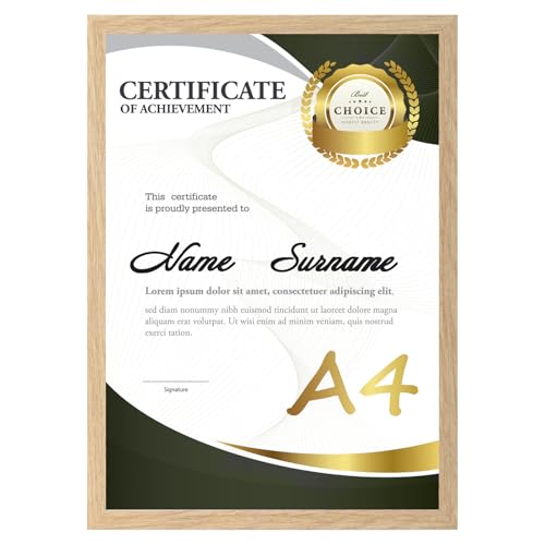 Ditwis Marco A4 Color Madera para Documentos, Certificados y Fotos (21x29,7 cm), Marco de Fotos Moderno para Salones, Dormitorios y Oficinas