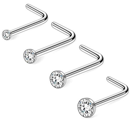 20G L Forme Nez Stud 1.5mm 2mm 2.5mm 3mm Jeweled Diamant Clair CZ Studs Anneaux Piercing Bijoux 4 PCS