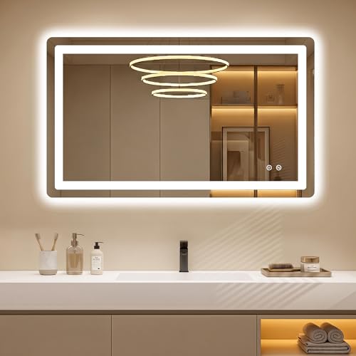 Image of AMOISE LED Bathroom Vanity Mirror with Light, 24 inchx40 inch Led Bathroom Vanity Mirror with Light for Wall, Anti-Fog, Dimmable 3 Colors, Memory Function, Backlit and Front Lit, Plug-in /Hardwired