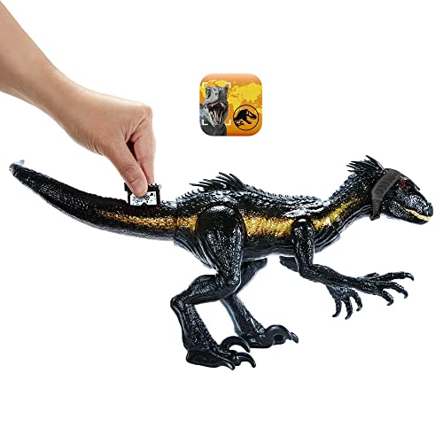 Image of Mattel Jurassic World Dinosaur Figure Indoraptor Track N Attack with Tracking Gear & 3 Attack Features, Toy Gift with Physical & Digital Play