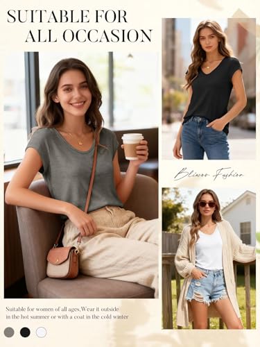 Bliwov 3 Pack Womens Cap Sleeve Tops V Neck T Shirts Summer Spring Outfits Beach Vacation Fashion Tee Blouse Workout Clothes - Image 6