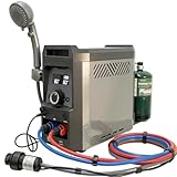 PowerTherm Pro 1500 Portable Outdoor Propane Instant Tankless Water Heater with Integrated 12V Water Pump and Color-Coded Shower Hose System for Camping, RV, Off-Grid Living, Pet Washing