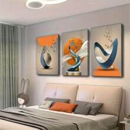 Affiches modernes abstraites orange doré triptyque 30x40cm pour salon - 2