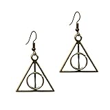 The Deathly Hallows - Great Bronze Color Triangle Dangle Fantasy Earrings Dangling Steampunk Charms Fashion small (earring2007)
