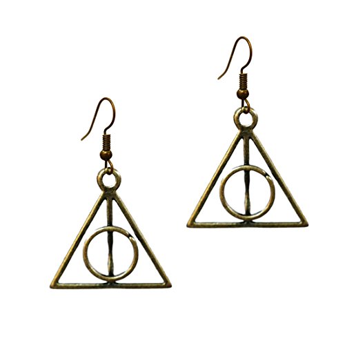 The Deathly Hallows - Great Bronze Color Triangle Dangle Fantasy Earrings Dangling Steampunk Charms Fashion small (earring2007)