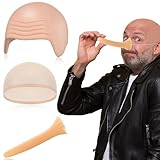 Syhood 3 PCS Bald Cap Makeup Kit - Latex Wig Caps, Long Fake Nose Accessories for Men Women Adults Teens - Fairy Tale Costumes for Cosplay (Nude Color, Classic)