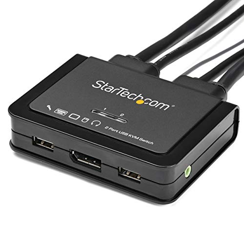 Image of StarTech 2-Port DisplayPort KVM, 4K 60Hz DP 1.2, USB Powered, 4ft Cables