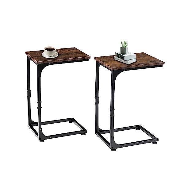 BETTAHOME C Shaped End Table, Set of 2 Side Table, for Couch, Bed, Chair, Living Room, Bedroom, Slides Under Sofa, Tray for Snack, Laptop, TV Dinner, Rustic Brown and Black BT001D