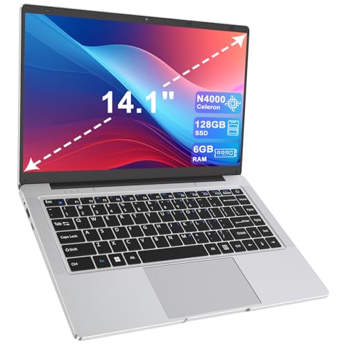 LEEDOW 14" Laptop - Celeron N4000 Dual-Core Up to 2.6GHz, 6GB RAM, 128GB SSD, Silent Fanless Design, Fast Dual-Band WiFi, Bluetooth 5.0, USB 3.0, Mini-HDMI – Ideal for Home, Study & Office
