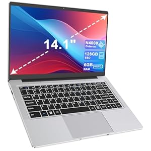 14″ Laptop – Celeron N4000 Dual-Core Up to 2.6GHz,6GB RAM,128GB SSD,Silent Fanless Design,Fast Dual-Band WiFi,Bluetooth 5.0,USB 3.0,Mini-HDMI – Ideal for Home,Study & Office