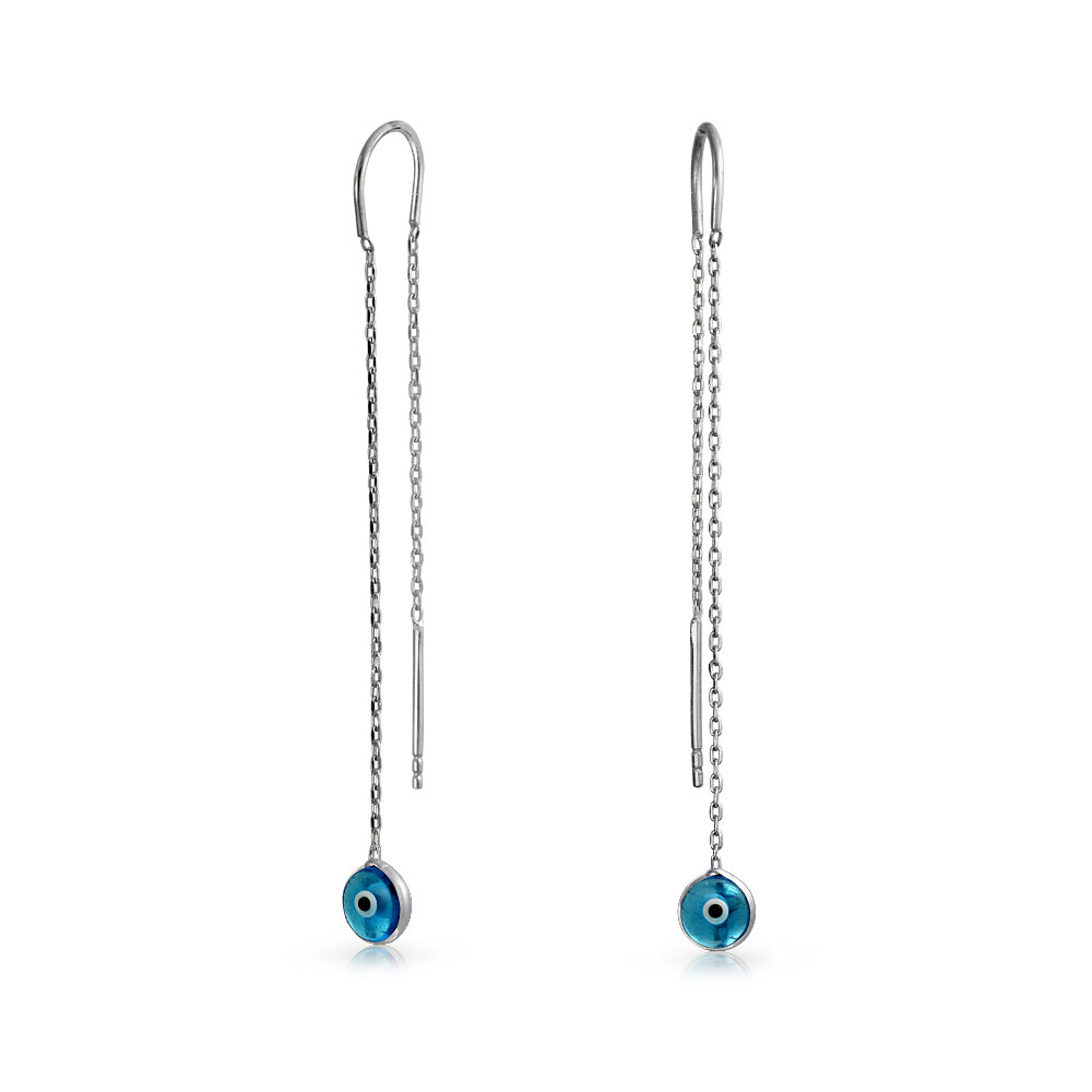 Pendientes de hilo espiritual con cadena fina de ojo turco azul de cristal de Murano para mujer para adolescente de plata esterlina .925