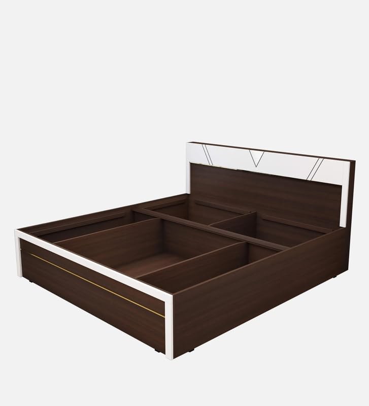Image of Mintwud Pepperfry Engineered Wood King Size Bed with Hydraulic Storage | Wooden Double Bed Cot Palang Furniture with Headboard for Home Bedroom Living Room and Hotel (Dark Elm Finish)