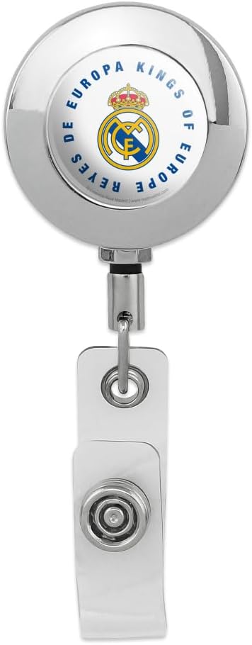 Graphics & More Real Madrid FC Kings of Europe Retractable Reel Premium Metal Chrome Badge ID Card Holder Clip